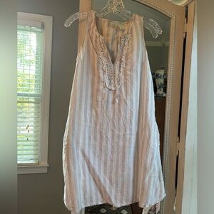 St. Tropez Linen Dress pink and white stripe, size XS
